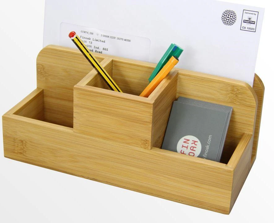Bamboo office supplies organizer box wooden storage trays for pen, pencil, small tools