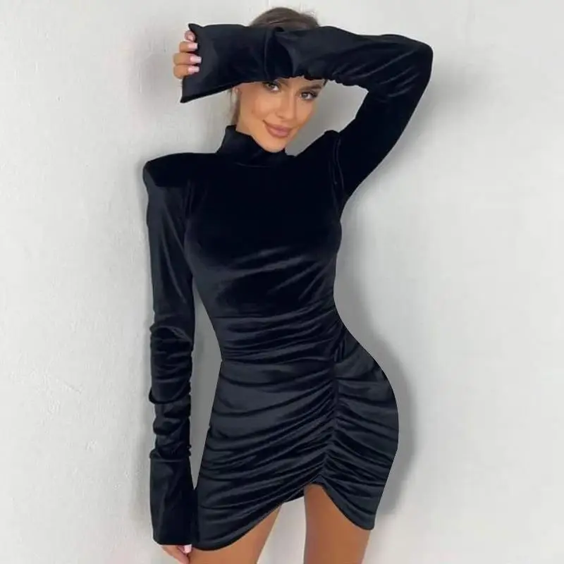 CSM Summer New Elegant Slim-fit Hip-wrapped Short Fashion Korean Velvet Padded Shoulder Dress