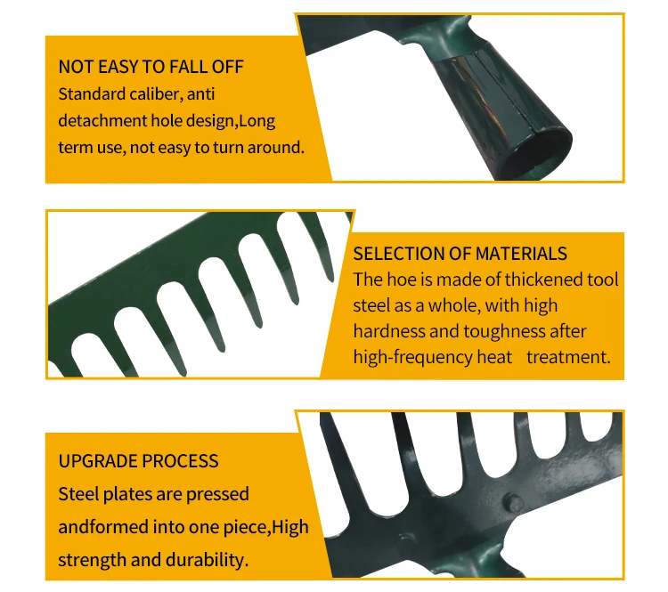 Agriculture Farming Tool High Carbon Steel Rake Head Steel Rake with Wooden Adjustable Handle