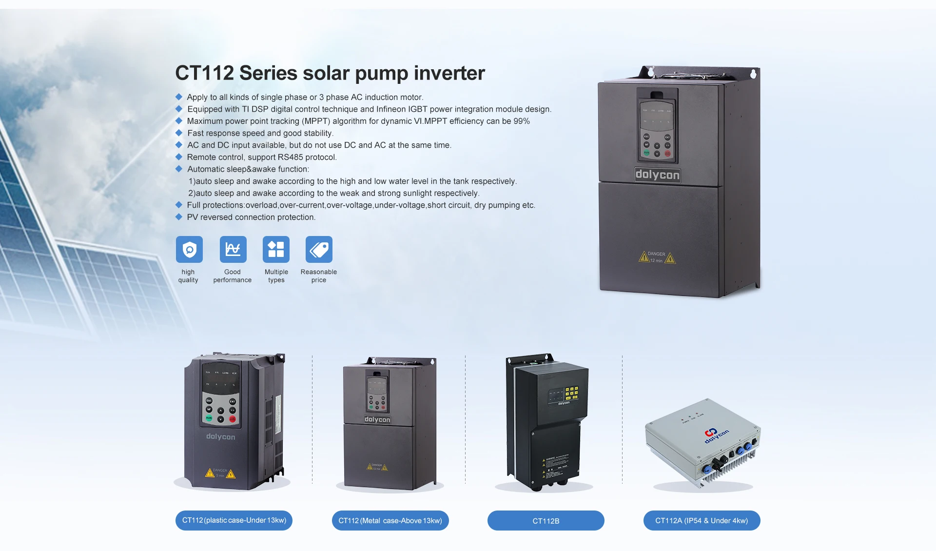 0.75kw 1.5kw 2.2kw  1hp 2hp 3hp 220v or 380v solar water pump inverter for deep weel pump 2hp with solar panel for irrigation