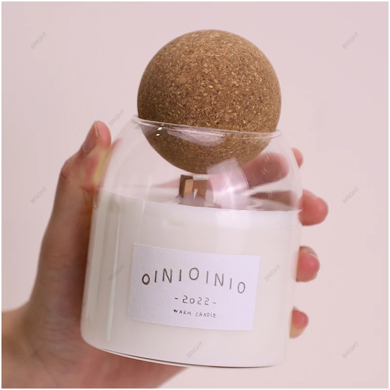 High Borosilicate  Empty Luxury Heat Resistant Wholesale Glass Storage Jar with Cork Lid Glass Candle Jar for Candle Making