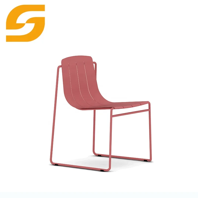 Foshan Red Metal Stackable Restaurant Outdoor Dining Chairs Set For Cafes And Resturant Furniture