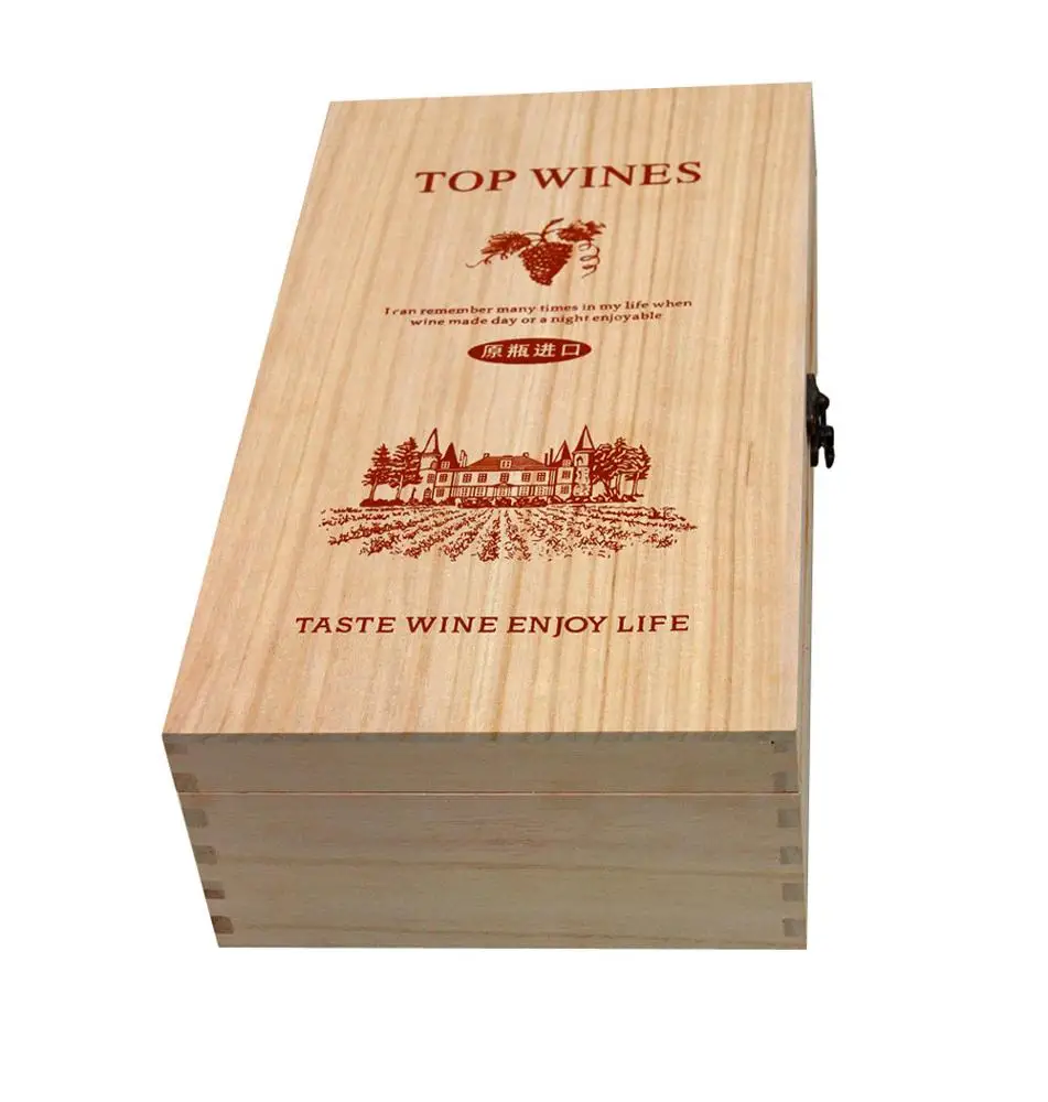2 Bottles Paulownia Wood Gift Boxes Packaging for Liquor Wine and Champagne
