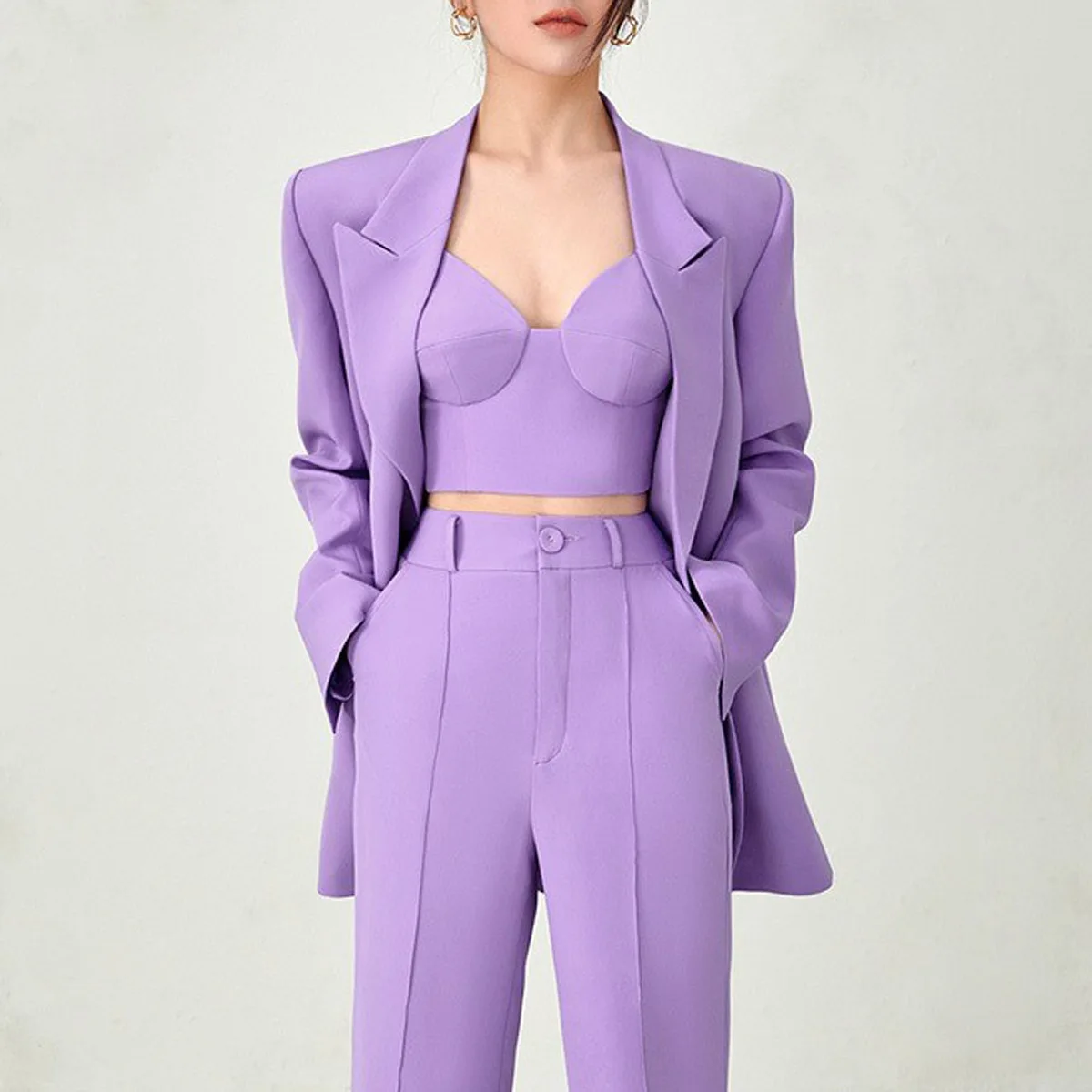 New arrivals high quality red Elegant Women Pants Suit  Long Sleeve Blazer Matching Office Lady 2 Piece Set S-XL