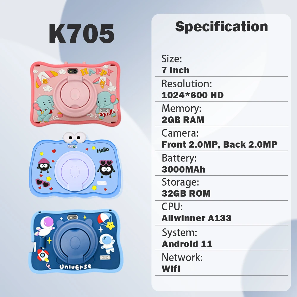 Wholesale Custom 7 Inch Tablets Children Pre-Installed Education APP 1024*600 Resolution 5G WIFI Tablet For Kids