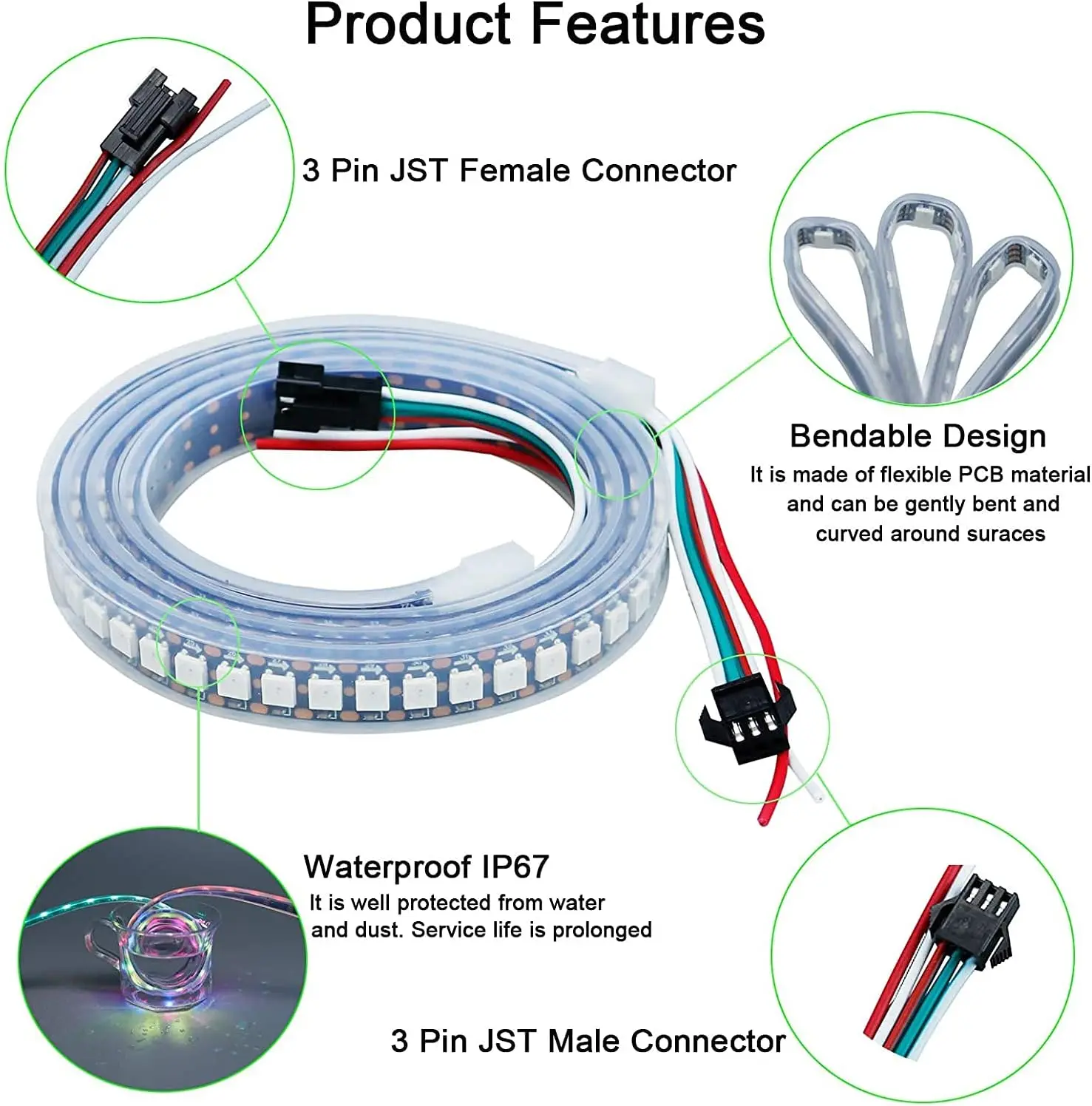 Пользовательские WS2812 фантомные светодиодные полосы света 5V144 сегмент 5050 SMD адресуемые DIY Dream цветные полоски