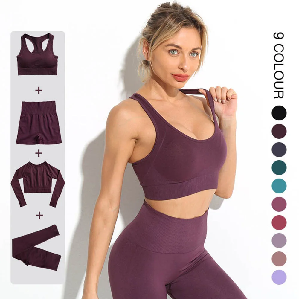 Wholesale Custom Womens Exercise Workout Sports Apparel  3 Piece Seamless Yoga Set and Gym Leggings for Women Sets