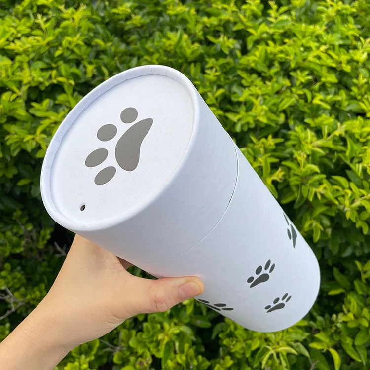 Firstsail custom cat paw printing biodegradable pet scatter urns paper tube box cremation ashes funeral supplies for sea