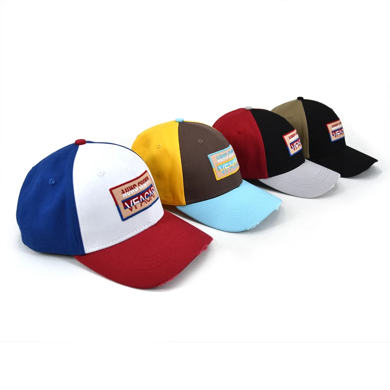 New arrival color block structured letter graphic blue jean cowboy baseball cap hat