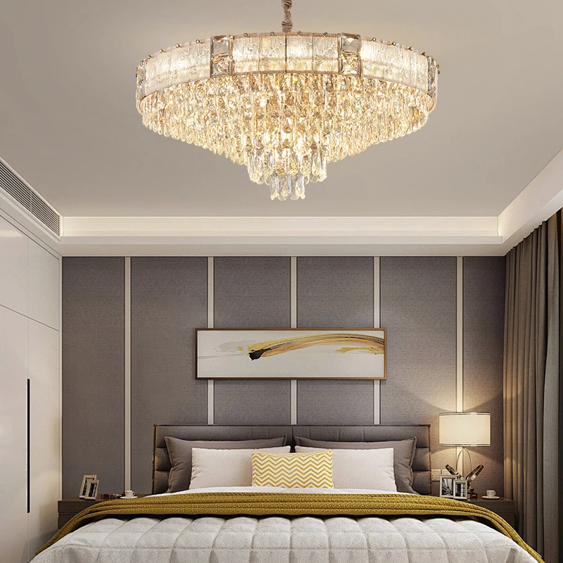 Роскошная Золотая круглая хрустальная люстра для украшения гостиной