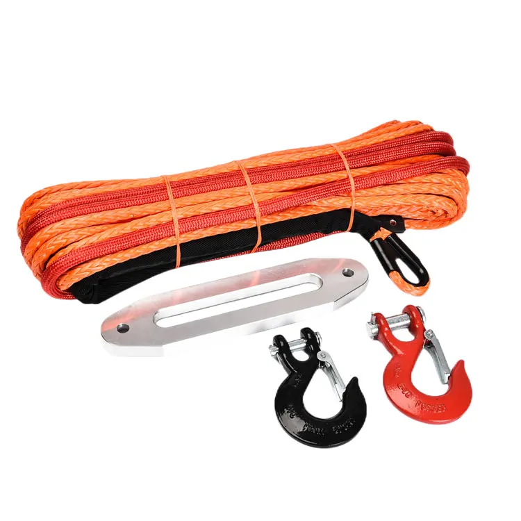 Hot Sale 10MM x 30M SK75 Hook Synthetic Winch Rope for 4WD Black Synthetic Relay for Winch Water Safety Products