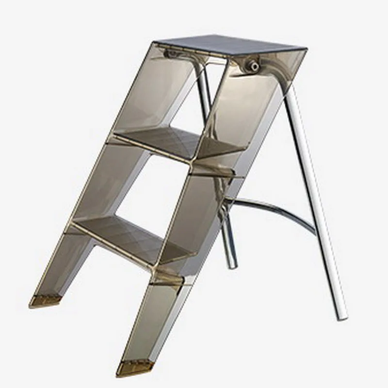 Home Foldable Ladder Chair Durable Plastic Pc Transparent Non-slip Home Ladder Shelf Stool