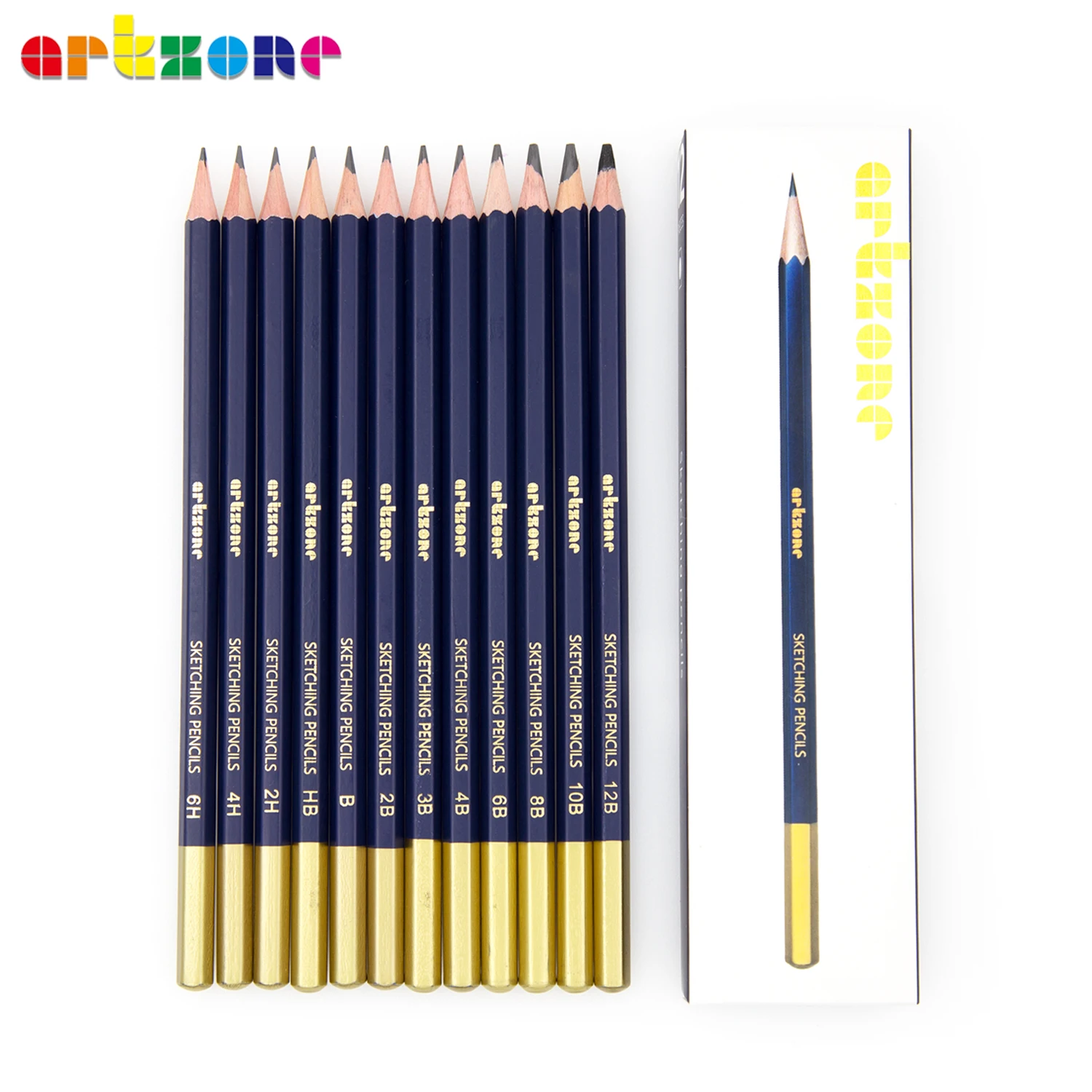 High Quality Hexagon 6H-12B Lead Natural Wood Professional 12 Art Graphite Drawing Wood Standard Sketch Pencil Set for artists