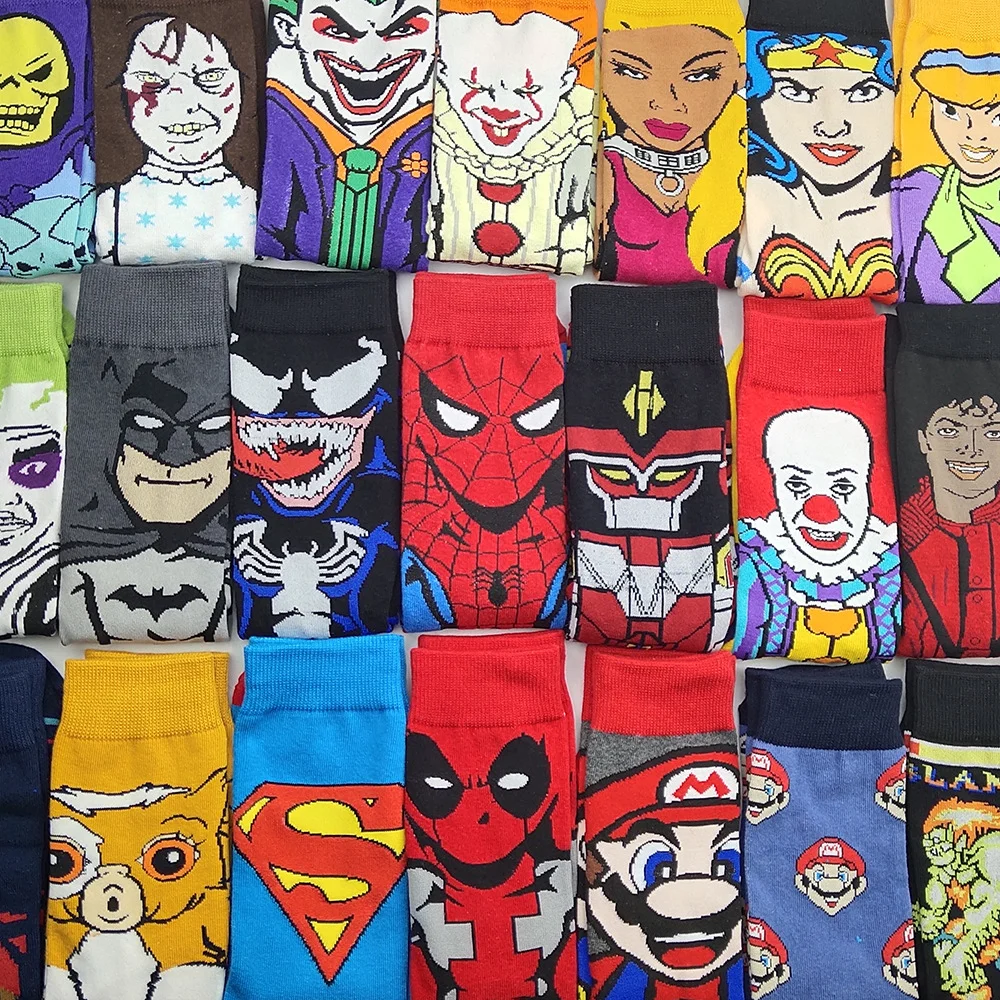American Funny Happy Comics Men Fashion Cotton Calcetines Dibujos Animados Custom Tube Designer Meias Anime Crew Cartoon Socks