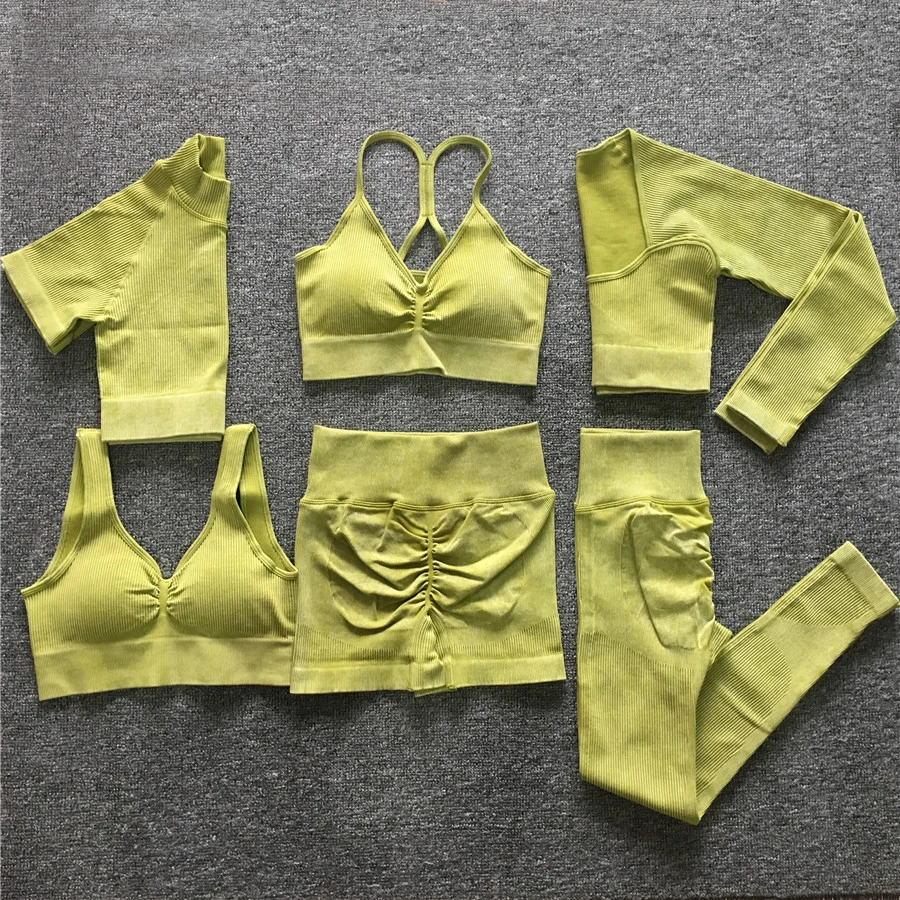 2023 Woman Fitness Clothes Ribbed New 5PCS Seamless Yoga Sport Suit With Gym  Scrunch Butt Leggings Sets