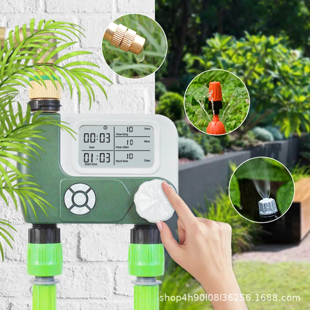 Manufacturer plastic two outlet large screen battery power outdoor smart garden tap Automatic water timer automatic