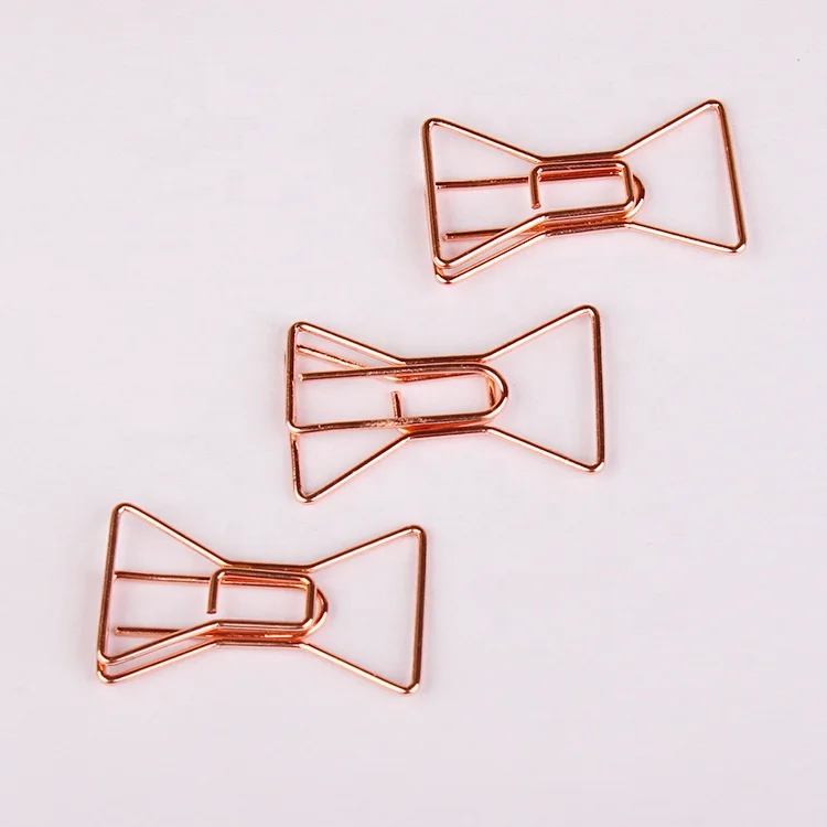 Good quality rose gold bow shaped paper clips for office &  school supplies
