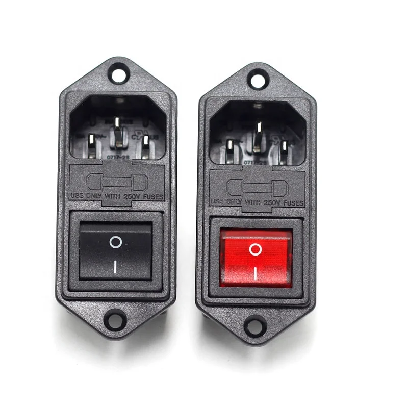 10A 250V IEC320 C14 AC Power Socket Connector With 10A Fuse And Rocker Switch For Pcb Mounting