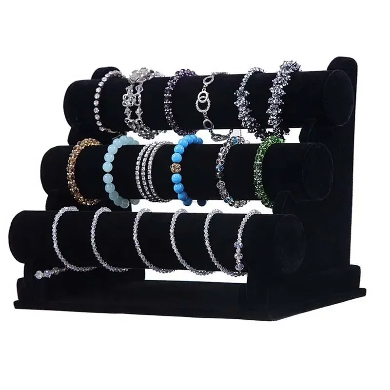 Flannel Bracelet Bangle Necklace Watch Jewelry Display Stand High Quality 3 Tier metal wood velvet Bracelet Holder Stand rack