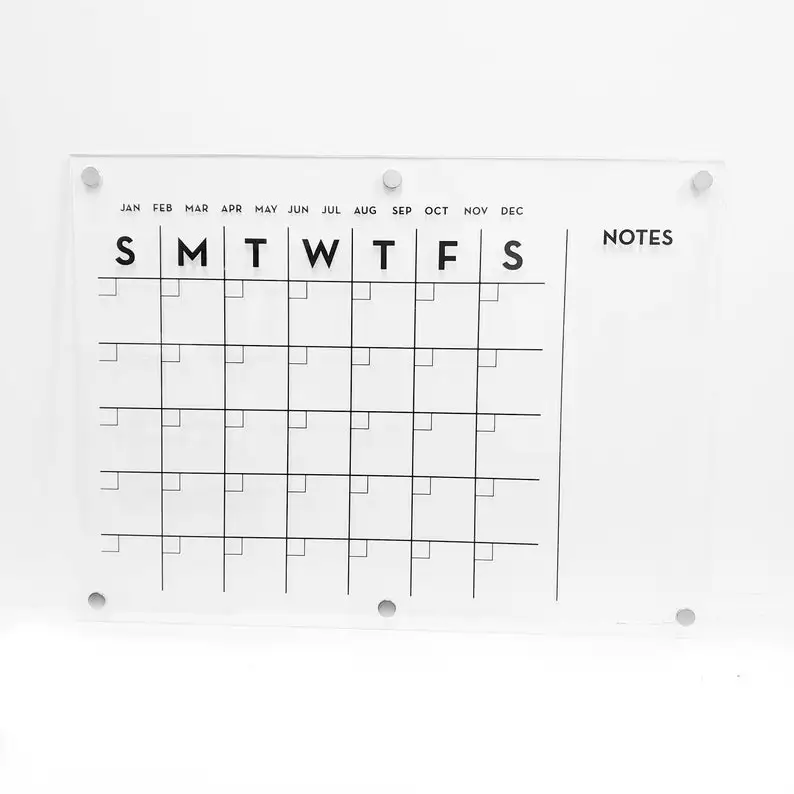 Custom Magnetic Monthly Acrylic Dry Erase Calendar Personalized Planner Lucite Fridge Calendar with Notes
