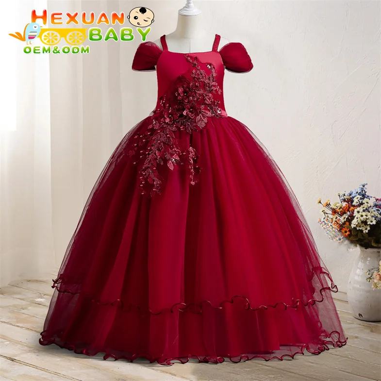 New design big girl dresses short sleeve dress flower bow girl party dress for 8 years old kids fluffy children wears