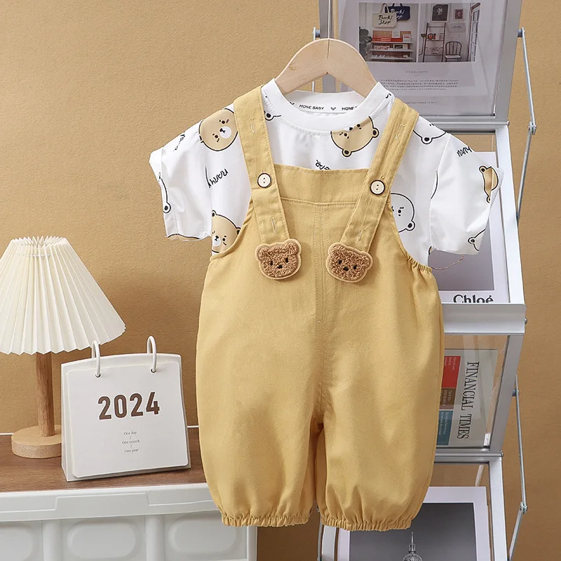 Boys and girls baby summer half sleeve new baby overalls two sets of outing clothes
