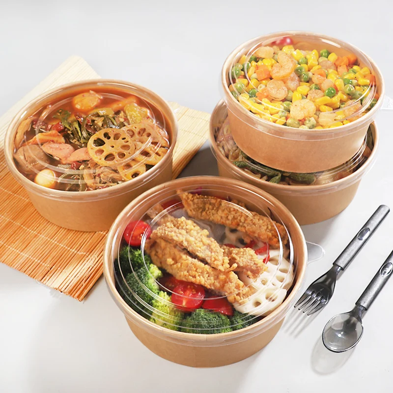 Take away Kraft paper salad bowl food container Customized disposable kraft paper bowl for salad