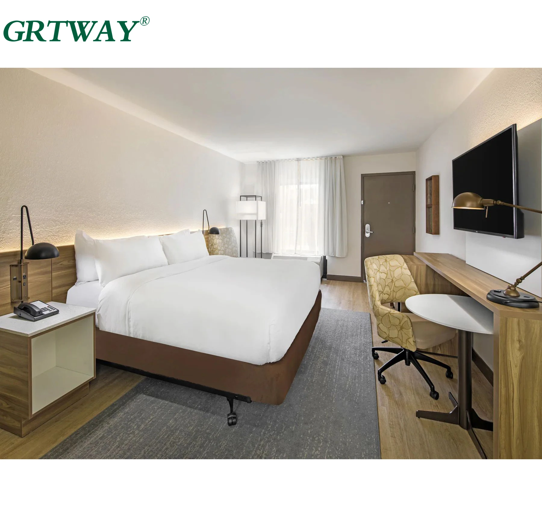 GRT6230 Wyndham Garden Hotel Furniture Modern Wooden Beds Cheap Furniture Hotel King Bedroom Sets