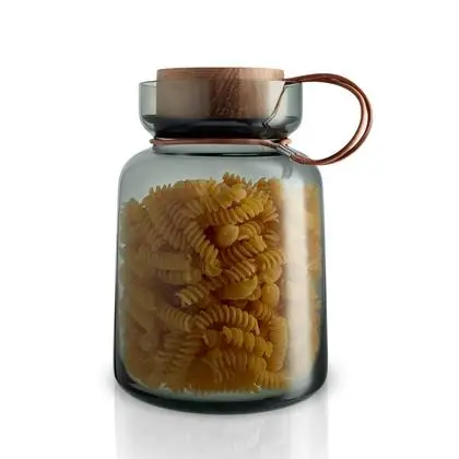 Dark Color Mouth Blown Leather String Large Capacity Glass Jar With Wooden Lid Storage Jar For Food