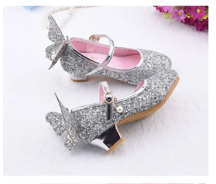 007  Fashion New Design Kids Princess Shoes Sequined Baby Little Girls Wedding Party Shoes 2019