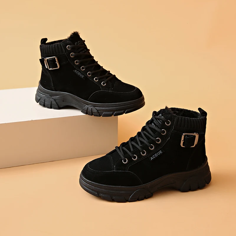 Wholesale Direct Furry Sneakers Comfortable Snow Boots Women Thick-soled Wear-resistant Casual  Walking Cotton-padded Shoes