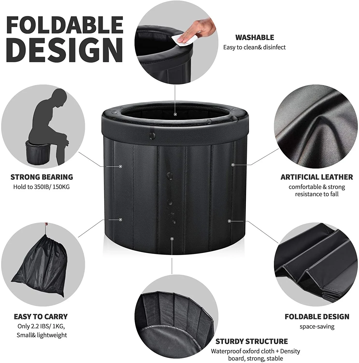 Portable Toilet Folding Camping Toilet Outdoor Commode Car Toilet Leather for Travel Bucket Seat camp