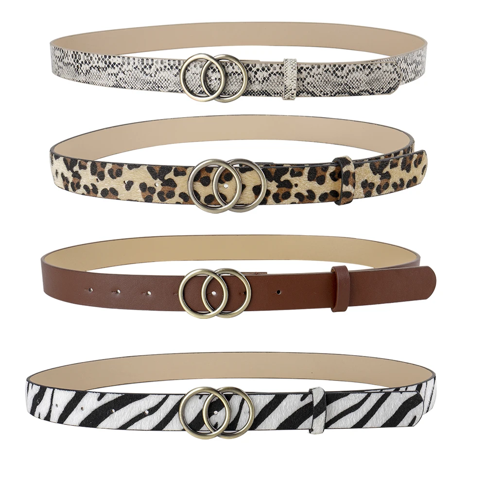 New round buckle western PU belt for women fashion dress casual belts woman female with double O metal buckle