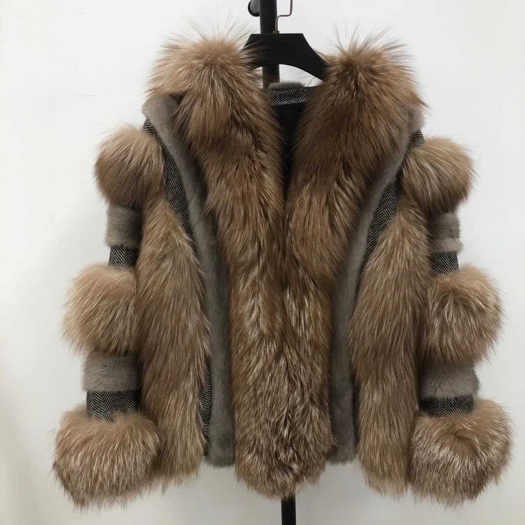 2021 Women winter luxury fluffy coat genuine mink fur gray coat