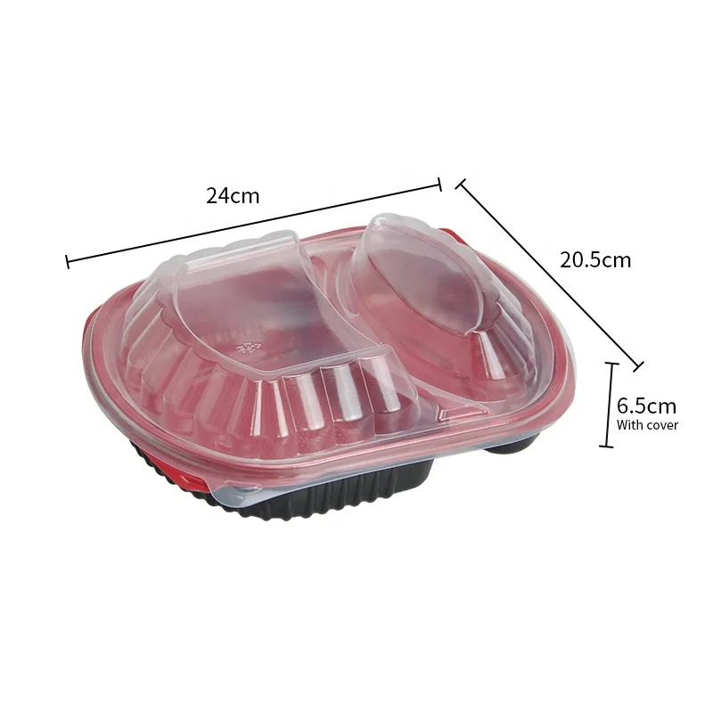 Meal Prep Food Packaging 2 Compartment Microwavable Plastic Food Container With Lid Take Out Disposable Lunch Bento Box