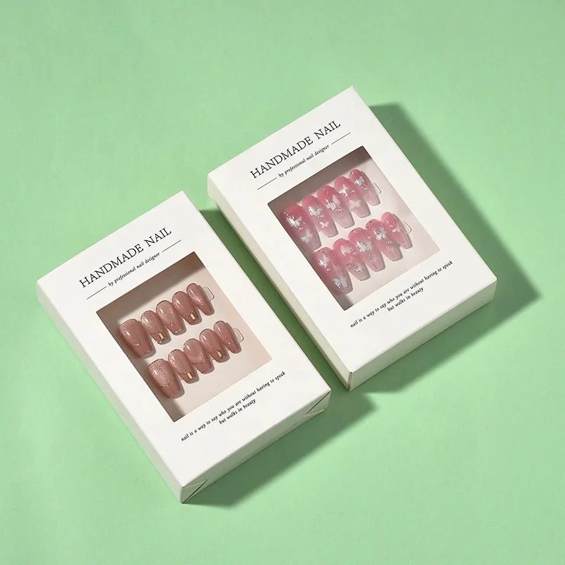 Custom Logo Cosmetic Poly Kawaii Nails Gift Box Set Tip Boxes Soft Gel Full Cover Nail Tips Press on Packaging