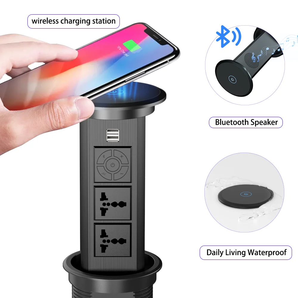 Motorized Pop Up Socket Universal Power Kitchen Socket Wireless Control Table Desk Pop Up Power Socket
