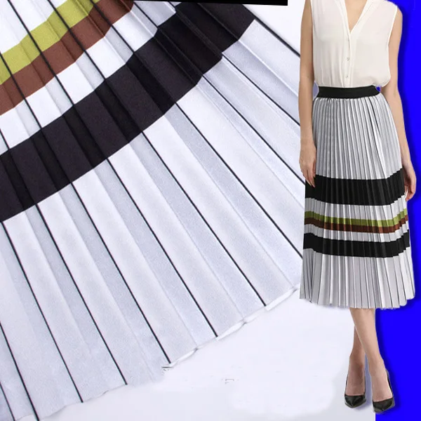 Fashion cut piece stripe printed pleated chiffon fabric for dress