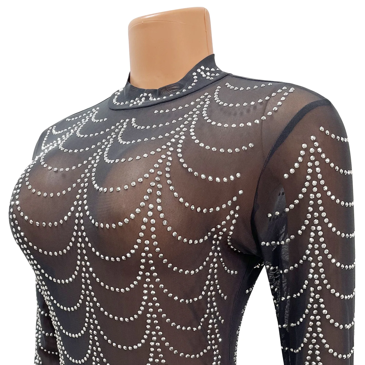 Блестящее прозрачное Сетчатое платье со стразами женское вечернее макси для празднования дня рождения и