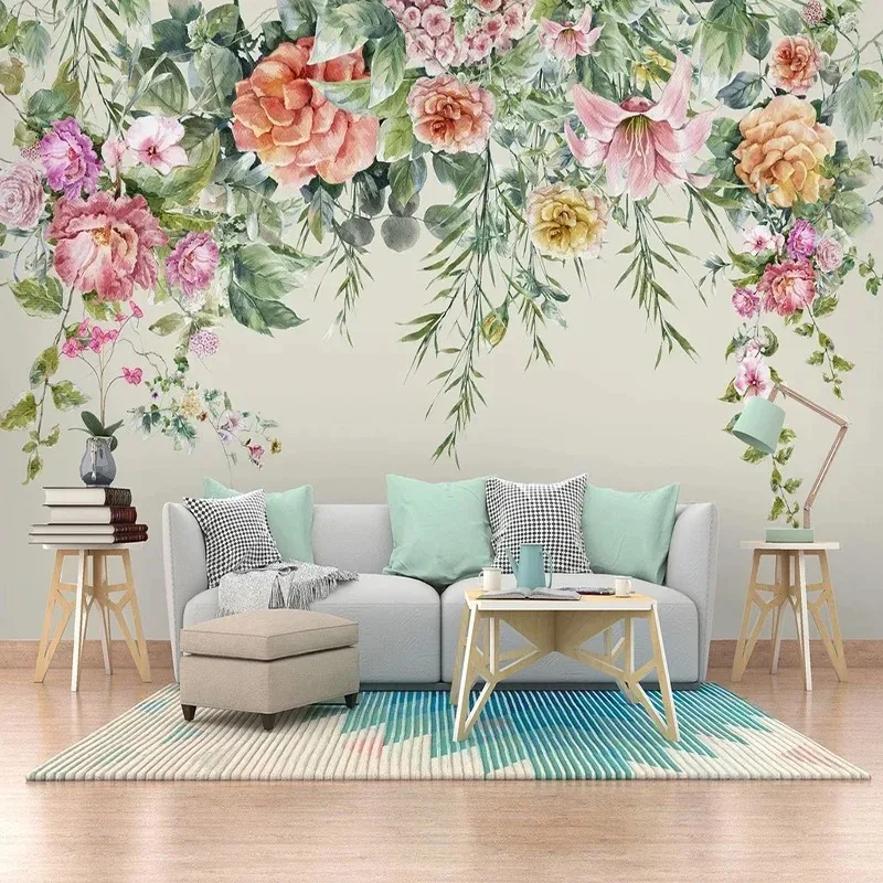 Custom Photo Wallpaper 3d Fashion Vintage Hand-Painted Flowers Murals Living Room Bedroom Home Decor Wall Papers for 3d