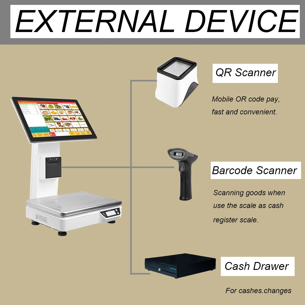 15.6 inch Dual Touch Screen POS System weighing Scale PC Scale All In One POS Scale with Printer