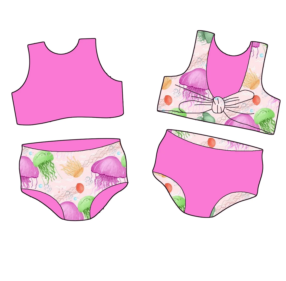 Custom mermaid princess designer  Children Two pieces Reversible swimsuits Girls bathing suits