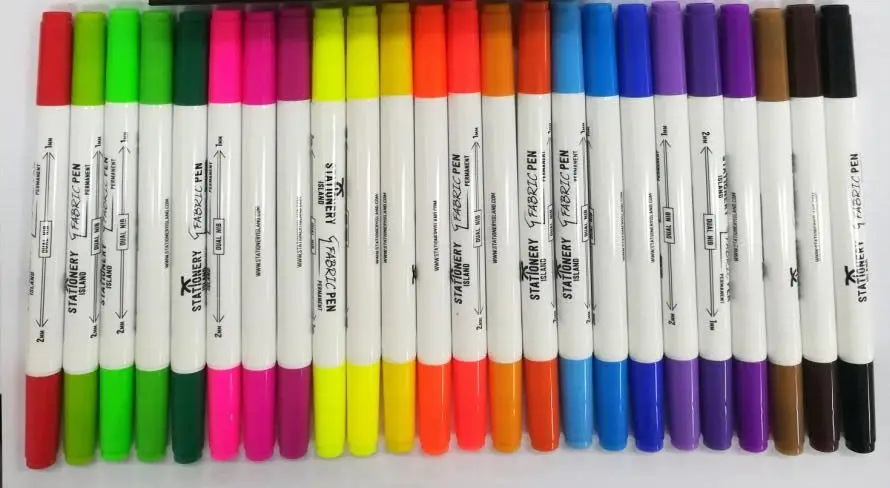 
24 Colors Waterproof Permanent Fabric Marker With Baby Bib,Fabric Textil Marker Baby Bib Set 