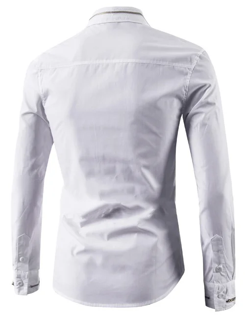 
Fashion trend new zipper decoration pure white black handsome long-sleeved mens shirts 