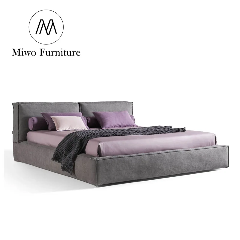 Italian luxury modern simple fabric Double bed frame upholstered bed hotel comfort master bedroom King Size Bed custom
