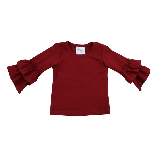 Новое поступление весенне-осенняя дышащая футболка для девочек мягкая Однотонная рубашка в полоску на заказ хлопковая детская одежда с рюшами