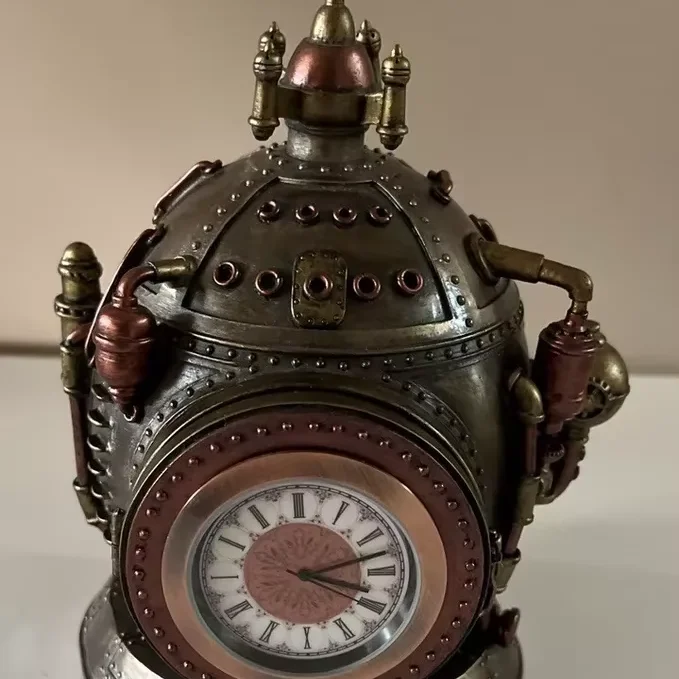 Steampunk Time Machine Dive Helmet Clock Statue Collectible Value Customized Home Ornament Resin Art Craft Helmet
