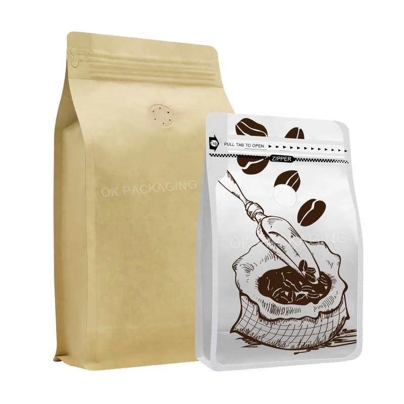 Custom Recyclable Hot Sale Printing 250g 500g Flat Bottom Coffee Bag With Valve And Zipper For Dry Food Pet Snacks Packaging