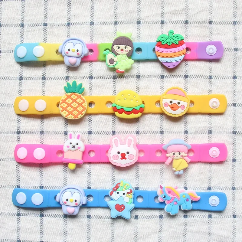 Custom 3D Logo Cartoon Animal Charm Kids Silicon Sport Dinosaur Rubber Fashion Charm Silicone Bracelets With Charm