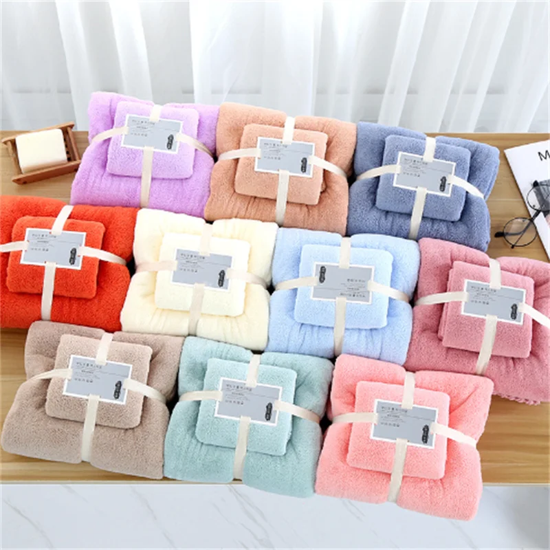 Ultra Absorbent Coral Fleece Soft and Thick 35X75cm 70X140cm Microfiber Bath Towel Set Bath Beach Towel Set